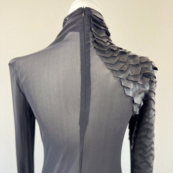 Gracia Sheer Black Top with Faux Leather Scales - Picture 9 of 10